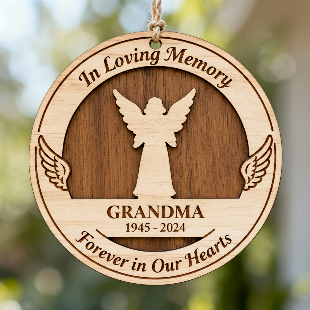 Memorial Angel Wooden Ornament for Grandma – Custom Keepsake