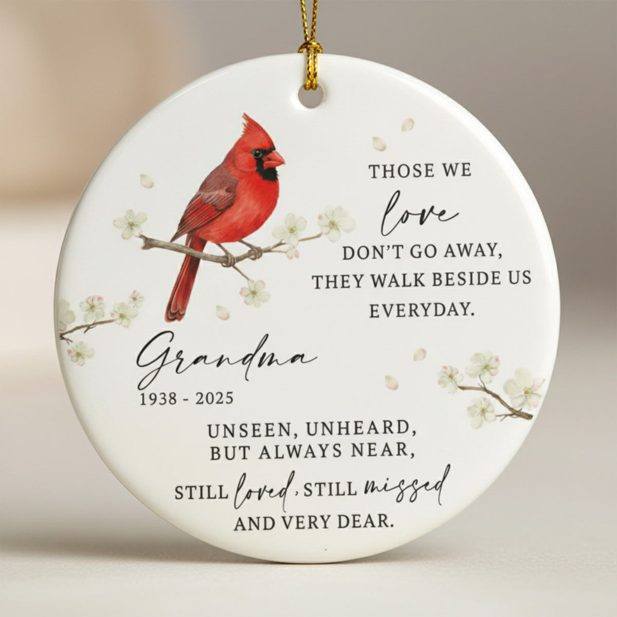 Memorial Cardinal Ornament for Grandma – Custom Memorial Gift