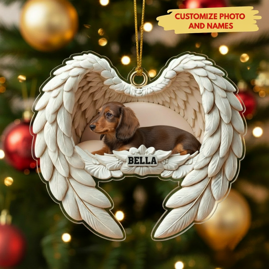 Personalized Long-haired Dachshund Photo Angel Wings Ornament