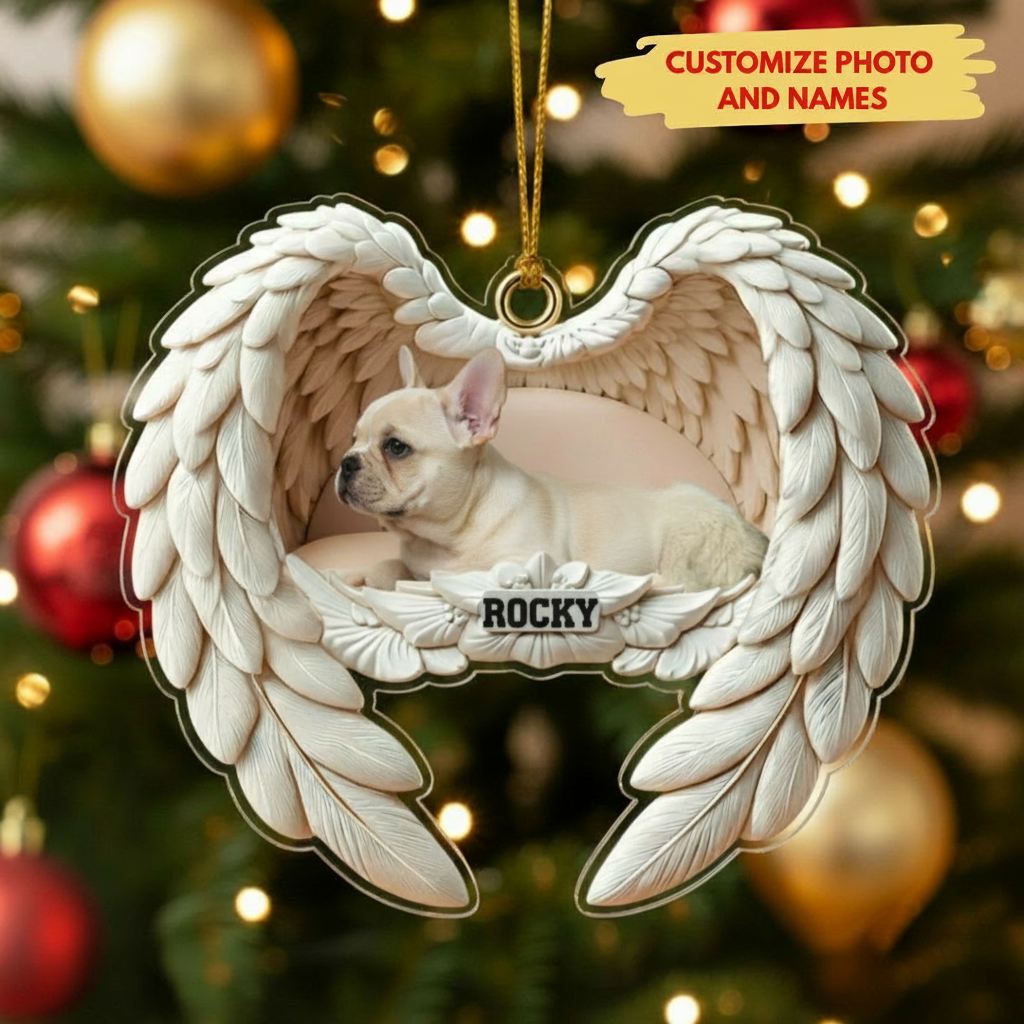 Personalized Bulldog Photo Angel Wings Ornament