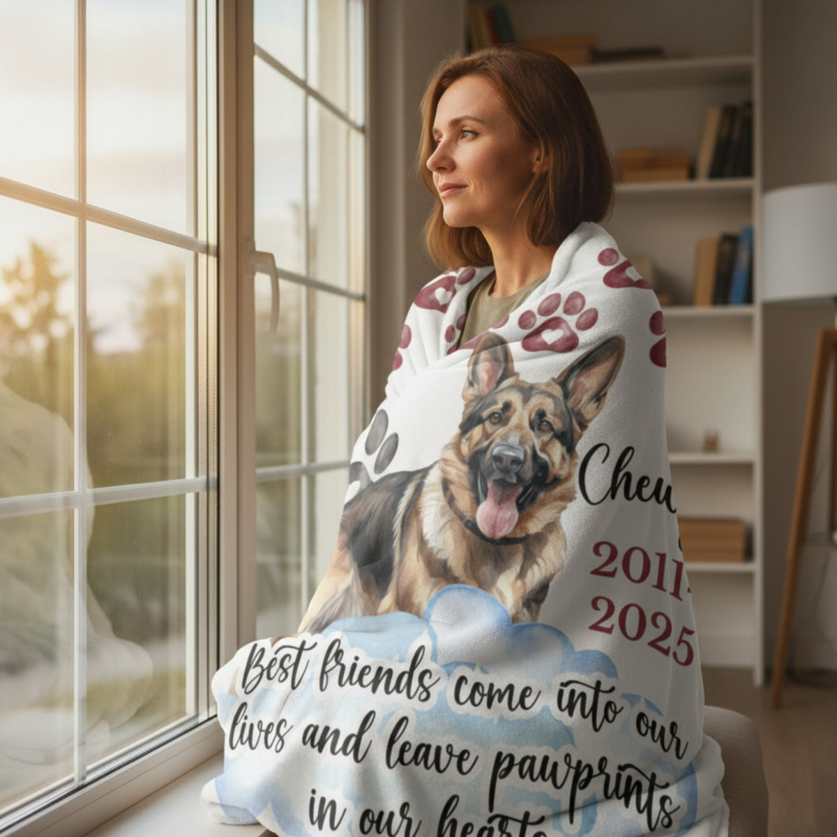 "Pawprints In Our Hearts" Custom Dog Remembrance Throw Blanket