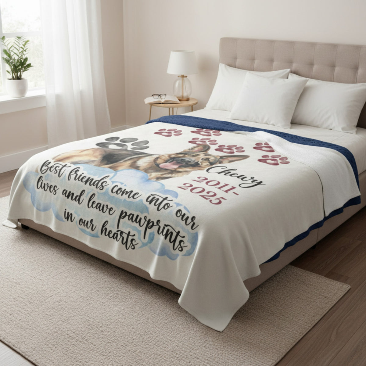 "Pawprints In Our Hearts" Custom Dog Remembrance Throw Blanket