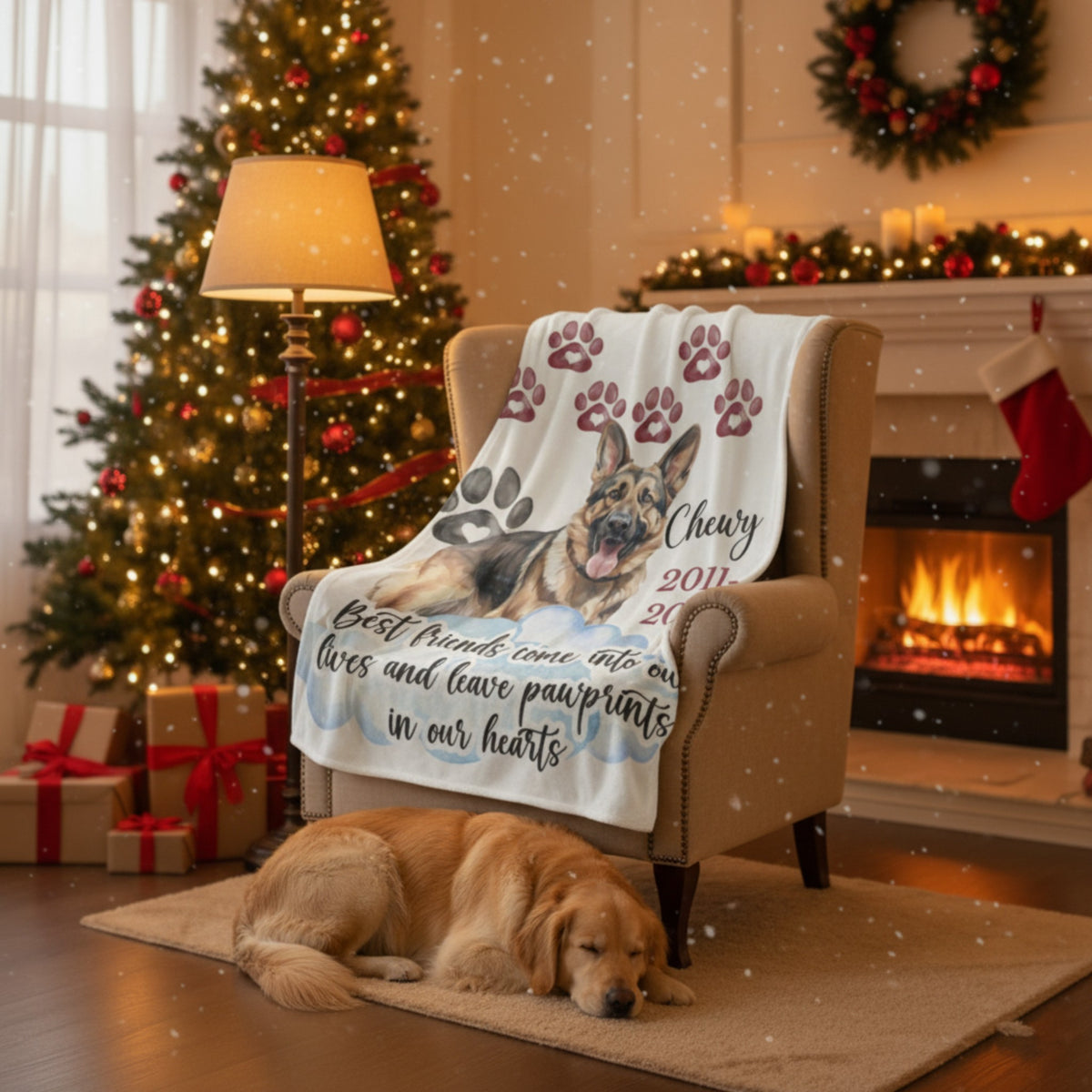 "Pawprints In Our Hearts" Custom Dog Remembrance Throw Blanket