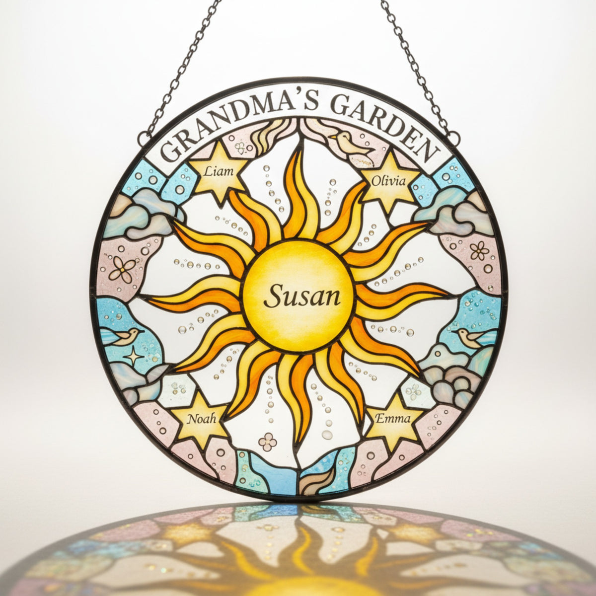 Personalized Grandma's Garden Stained Glass Suncatcher – Custom Names Gift