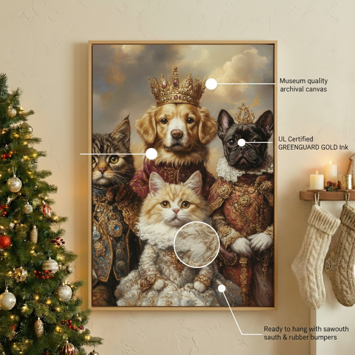 Personalized Multi-Pet Royal Canvas - Custom Photo King & Queen Pet Portrait Gift