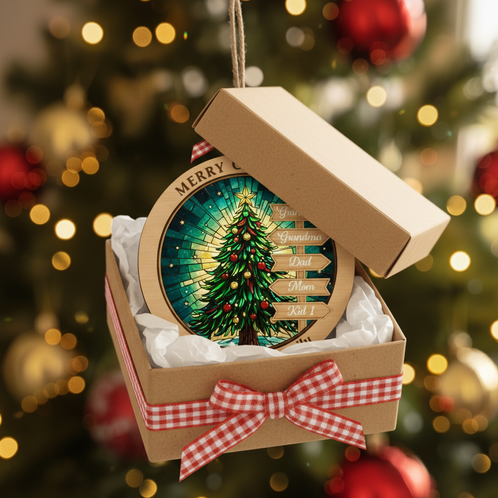 Personalized Multigeneration Family 2 Layered Wooden Ornament