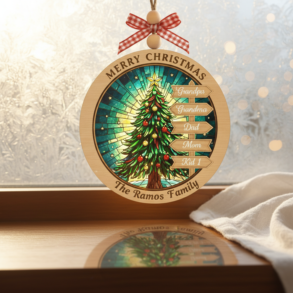 Personalized Multigeneration Family 2 Layered Wooden Ornament