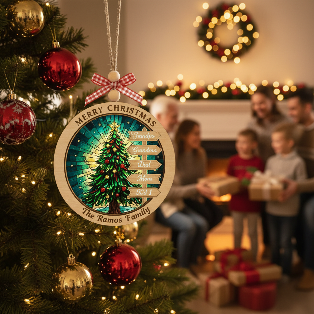 Personalized Multigeneration Family 2 Layered Wooden Ornament