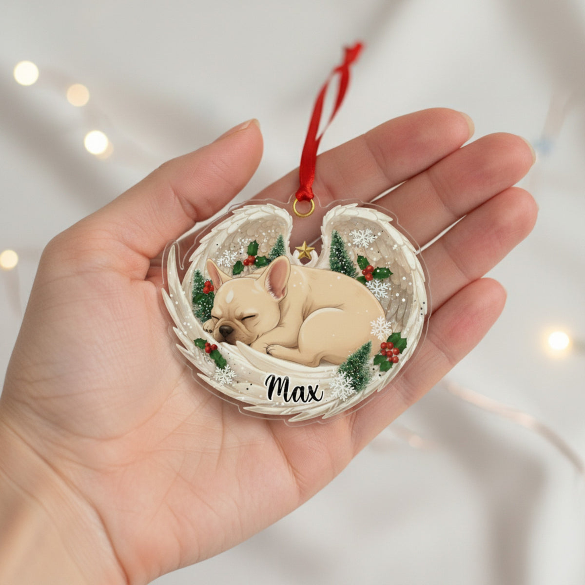 Sleeping Pet Angel Christmas Ornament with Custom Name | Dog Remembrance Gift