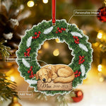 Personalized Pet Photo Christmas Wreath Ornament | Dog Loss Memorial Keepsake