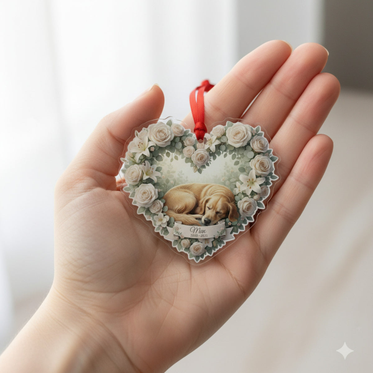 Personalized Pet Loss Memorial Ornament | Custom Photo Heart Wreath Sympathy Gift