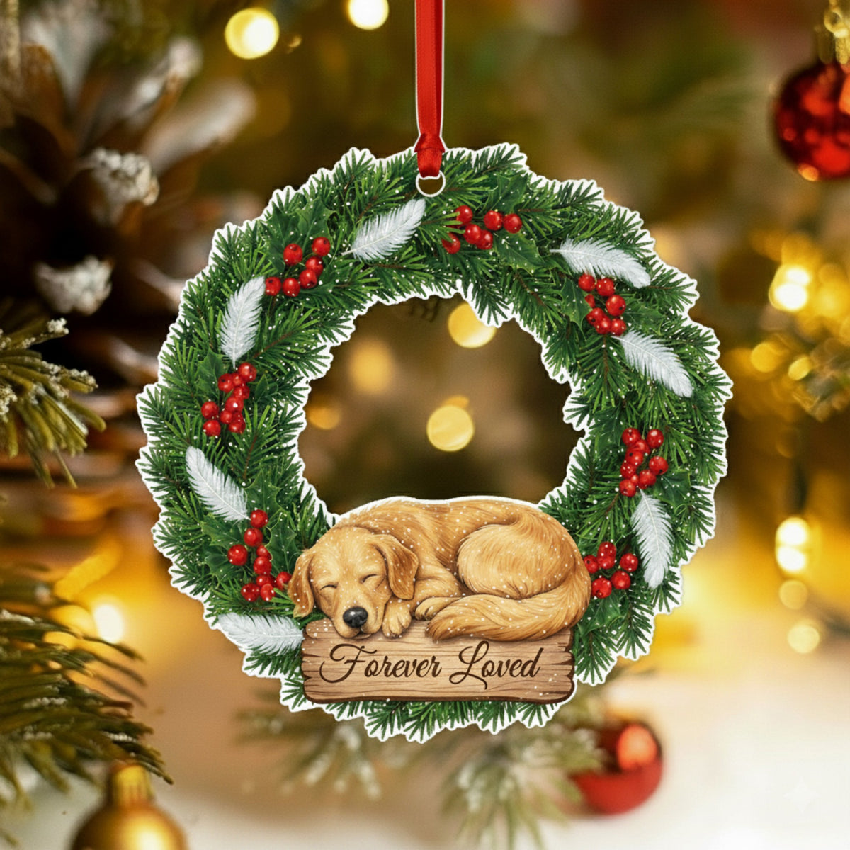 Personalized Pet Photo Christmas Wreath Ornament | Dog Loss Memorial Keepsake