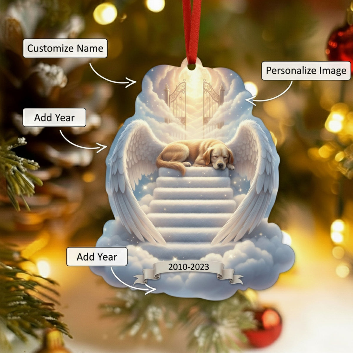 Personalized Pet Angel Wings Memorial Ornament | Custom Photo Rainbow Bridge Keepsake