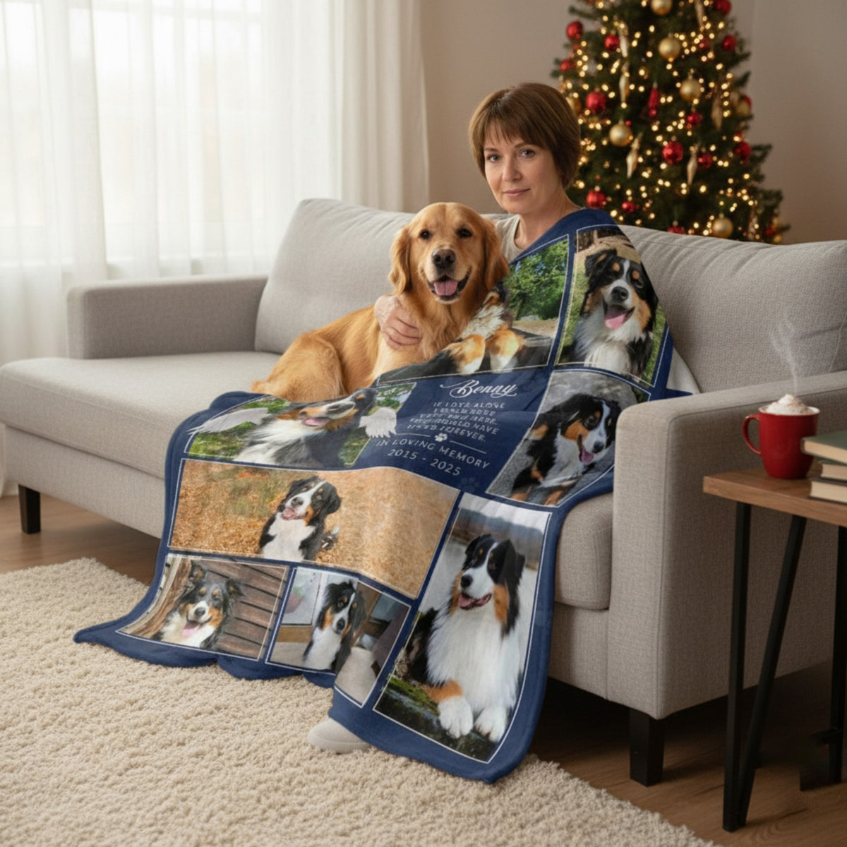 Custom Pet Photo Memorial Blanket - Personalized Dog Loss Keepsake Gift