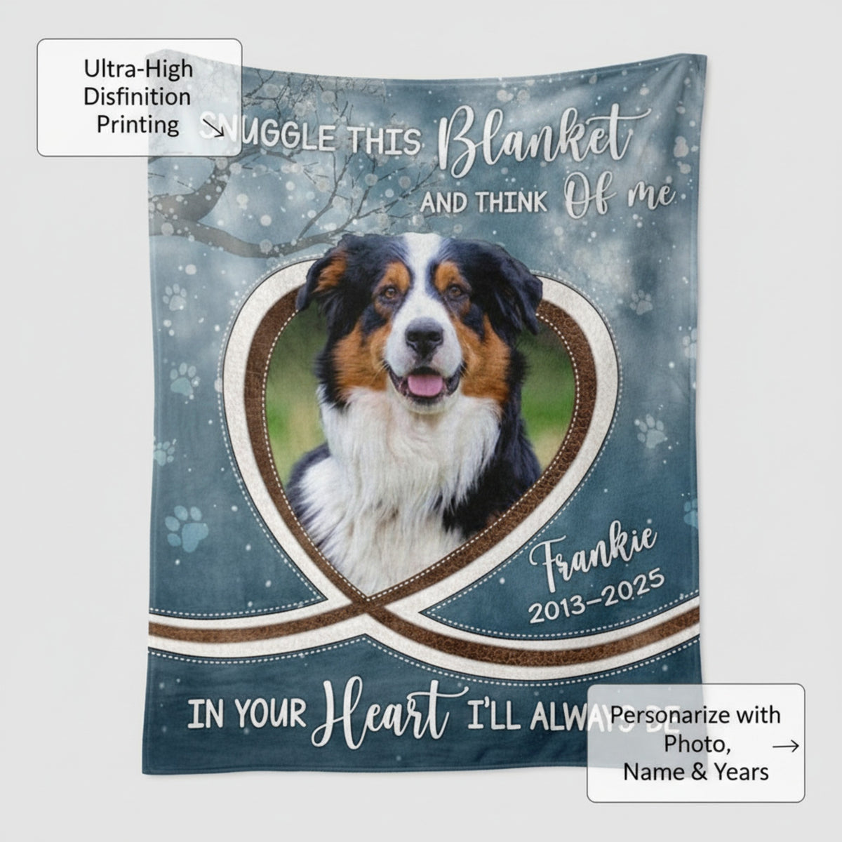 Personalized Pet Remembrance Comfort Blanket - Winter Snow Design Custom Gift