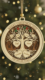 Personalized Family Tree Christmas 3 Layered Wooden Ornament