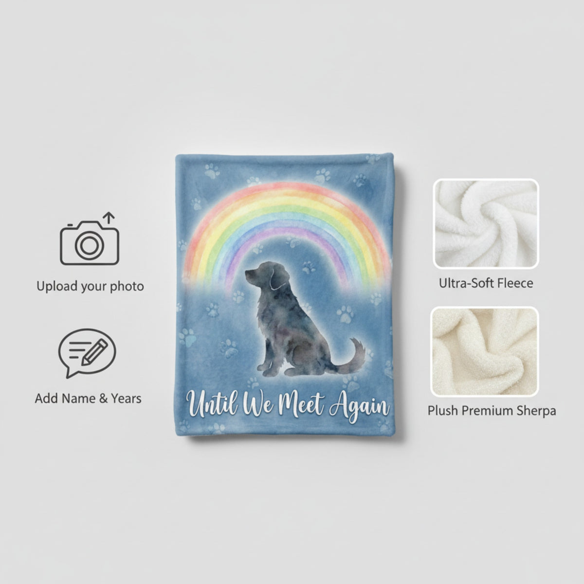 Rainbow Bridge Dog Memorial Blanket - "Until We Meet Again" Custom Gift