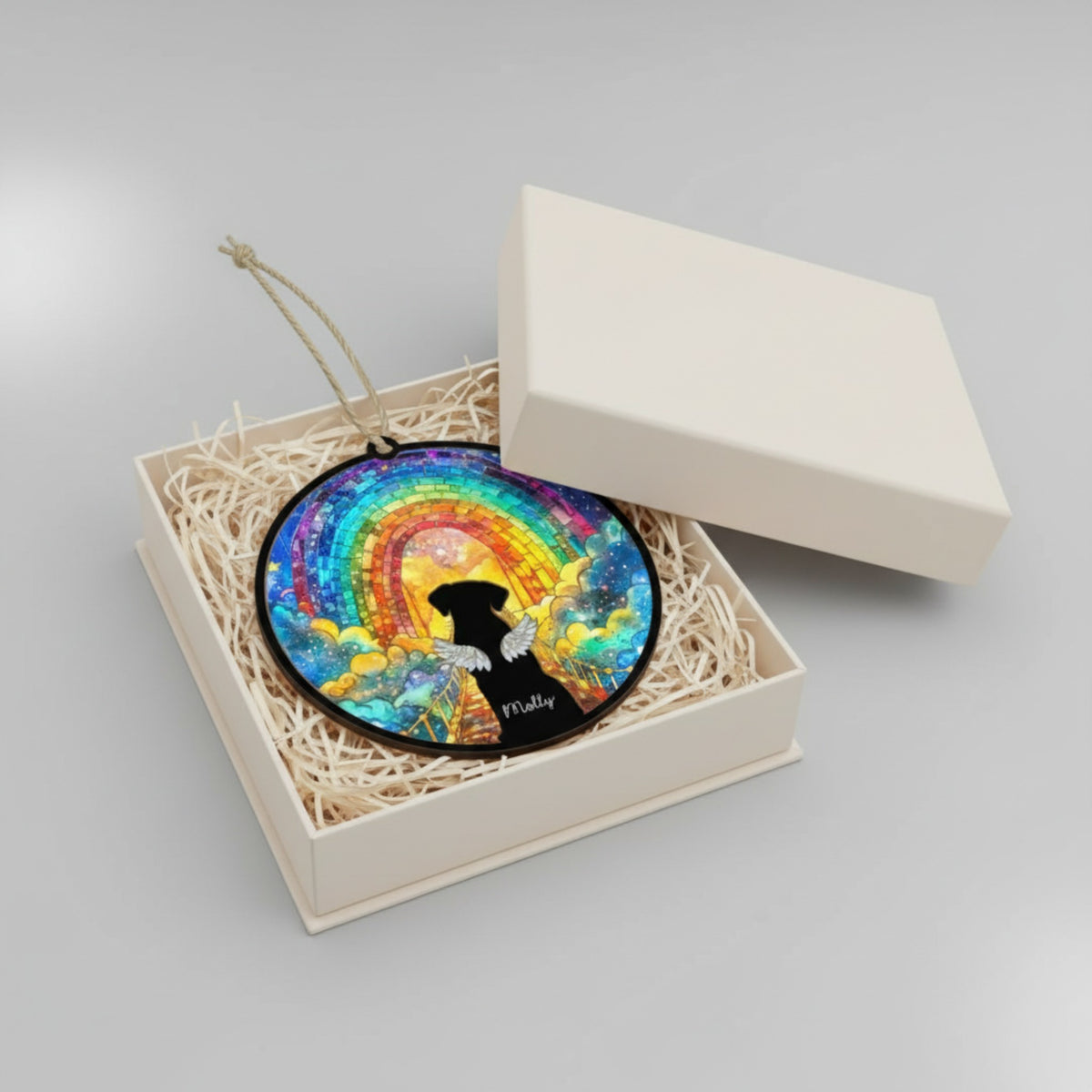 Personalized Rainbow Bridge Dog Memorial Ornament | Custom Pet Loss Suncatcher