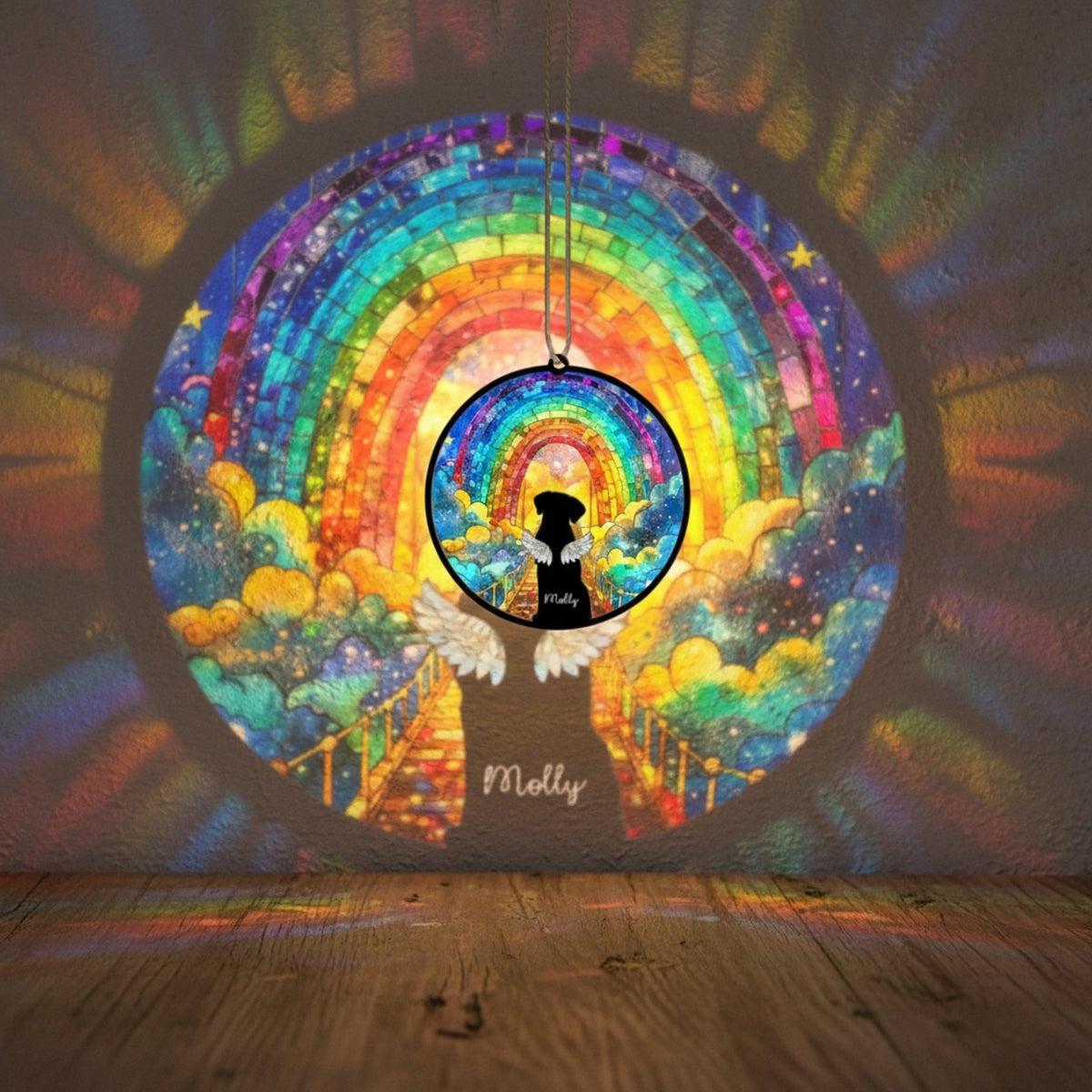 Personalized Rainbow Bridge Dog Memorial Ornament | Custom Pet Loss Suncatcher