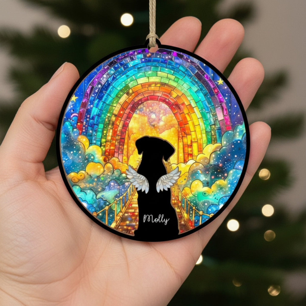 Personalized Rainbow Bridge Dog Memorial Ornament | Custom Pet Loss Suncatcher