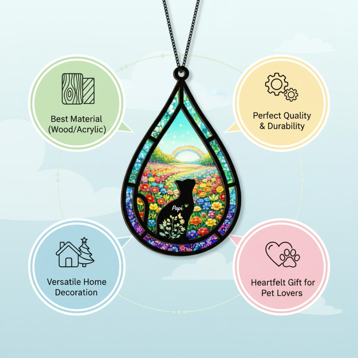 Teardrop Rainbow Bridge Pet Memorial Suncatcher Ornament