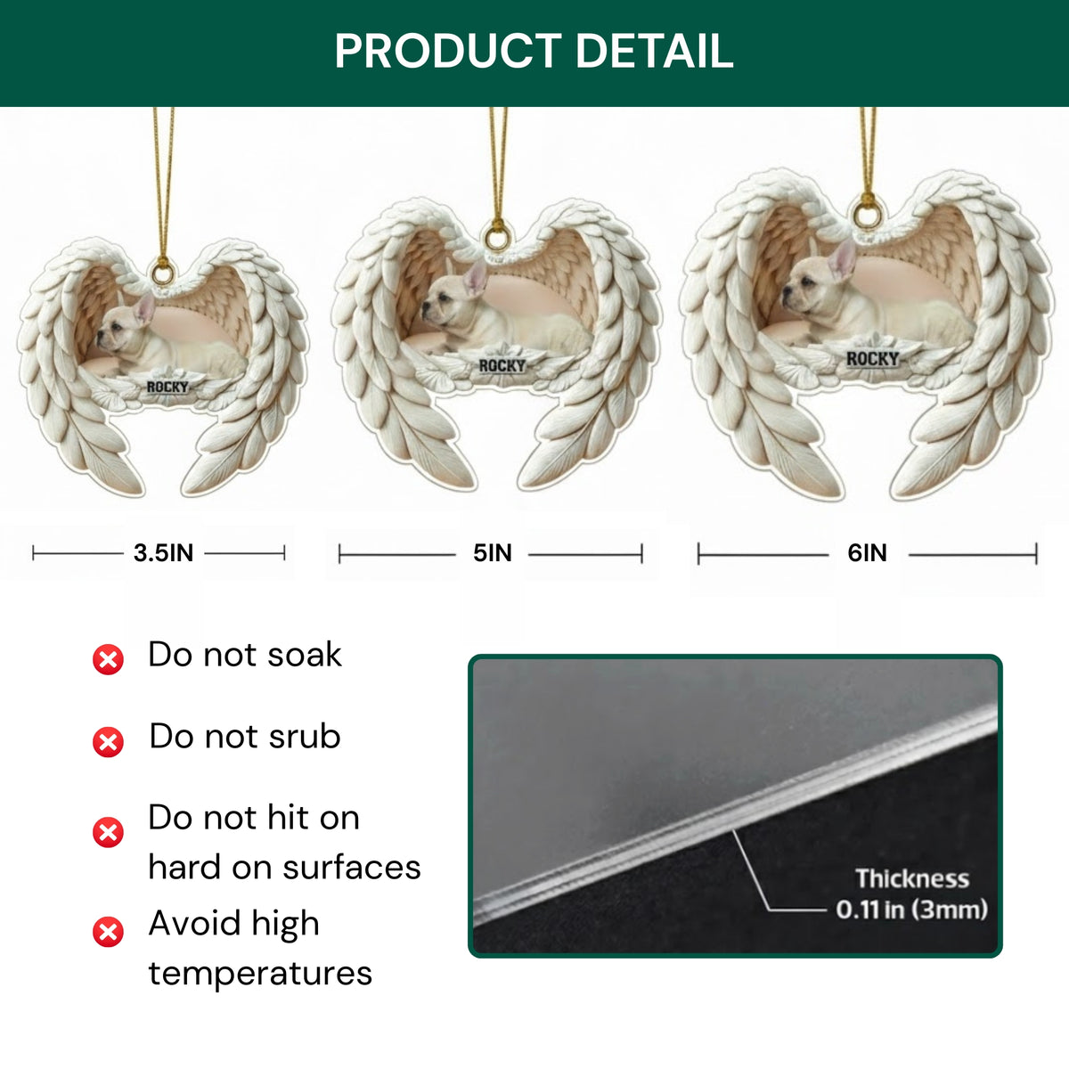 Personalized Pet Photo Angel Wings Ornament