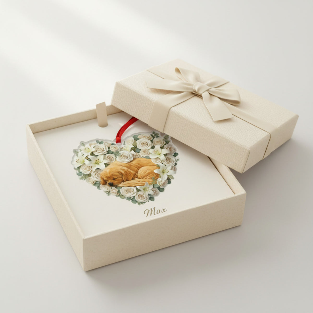 Personalized Pet Loss Memorial Ornament | Custom Photo Heart Flower Wreath Keepsake