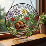 Snail Family Personalized Stained Glass Suncatcher – Custom Gift for Grandma