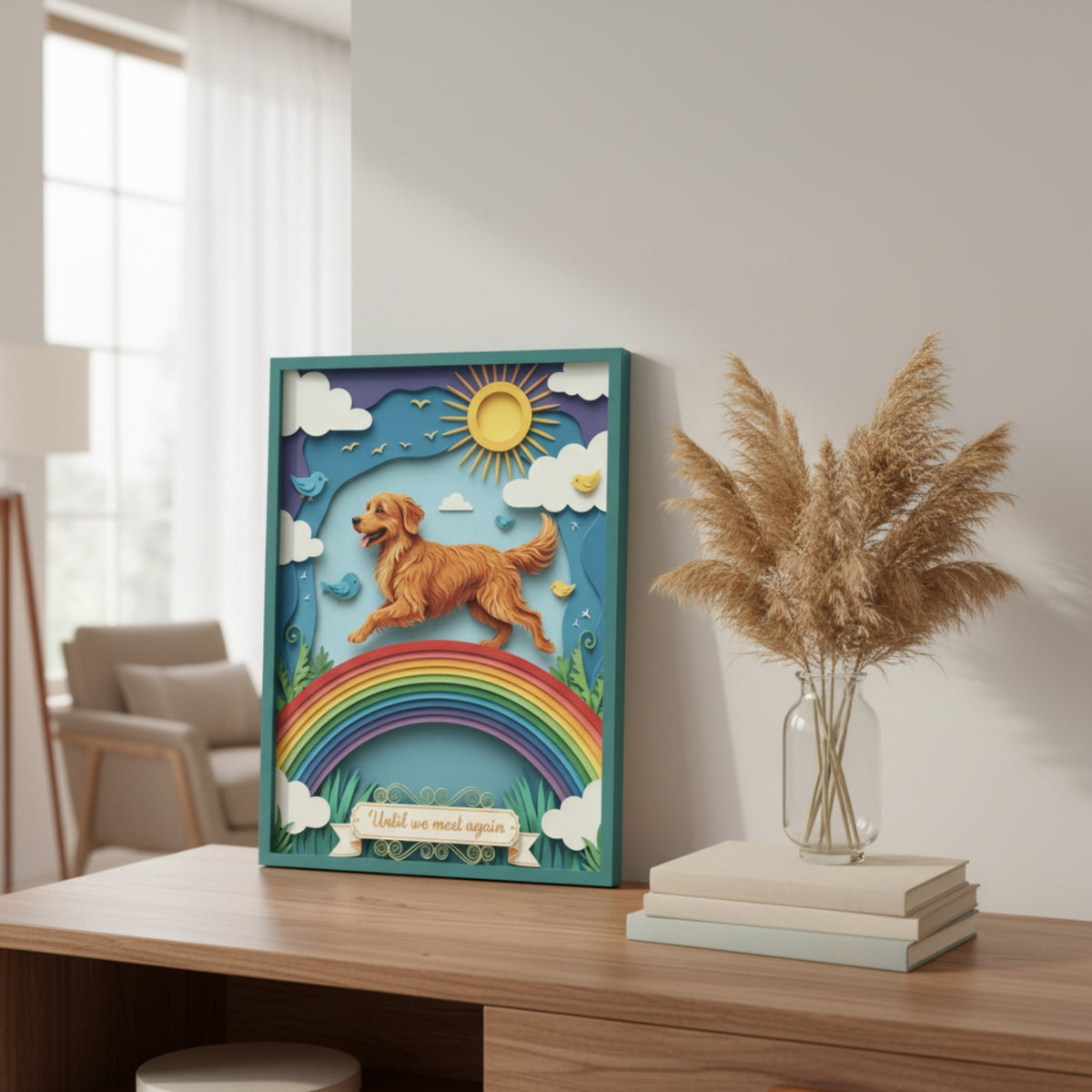 "Until We Meet Again" Rainbow Bridge Dog Canvas - Personalized 3D Paper Cut Keepsake