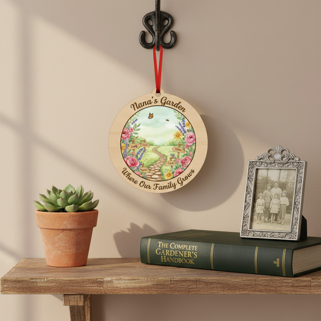 Garden Path Wooden Ornament for Nana – Personalized Grandkids Name Family Keepsake