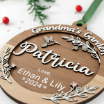 Grandma’s Garden Wooden Ornament – Personalized Name and Grandkids Year Keepsake