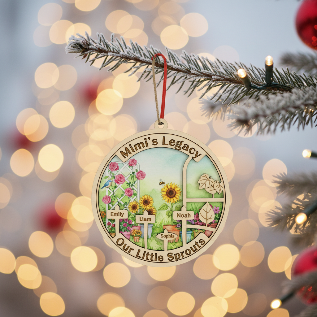Garden Legacy Wooden Ornament for Grandma or Nana – Personalized Grandkids Name Family Keepsake