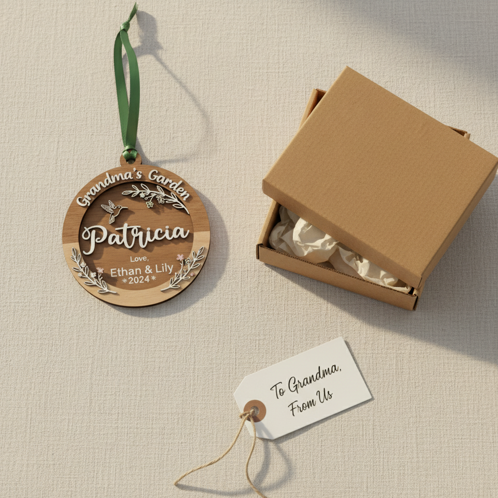 Grandma’s Garden Wooden Ornament – Personalized Name and Grandkids Year Keepsake