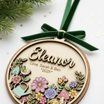 Garden Bloom Wooden Ornament for Grandma – Personalized Name and Grandkids Year Keepsake