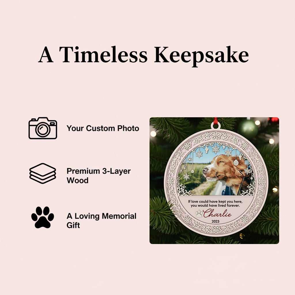 Memorial Snowflake Frame Ornament for Pet Lovers – Custom Photo Wooden Keepsake