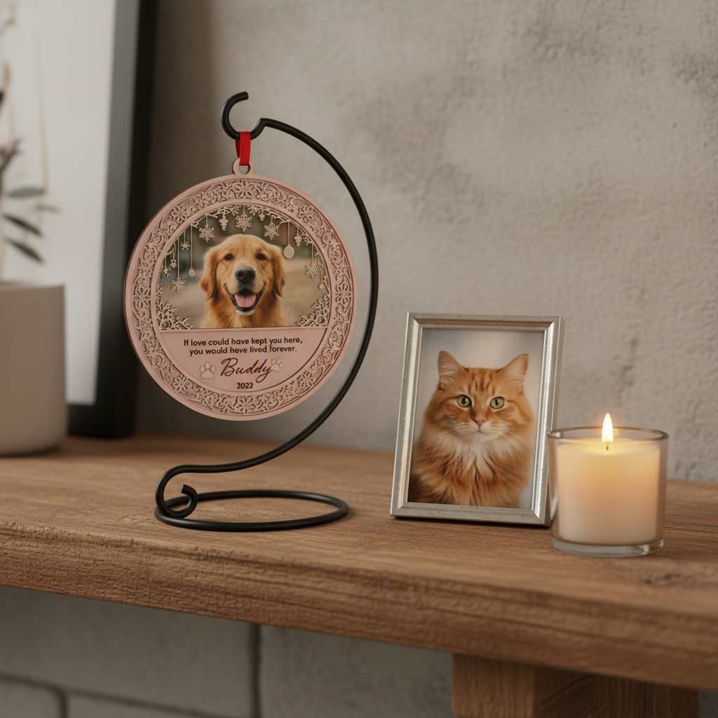 Memorial Snowflake Frame Ornament for Pet Lovers – Custom Photo Wooden Keepsake