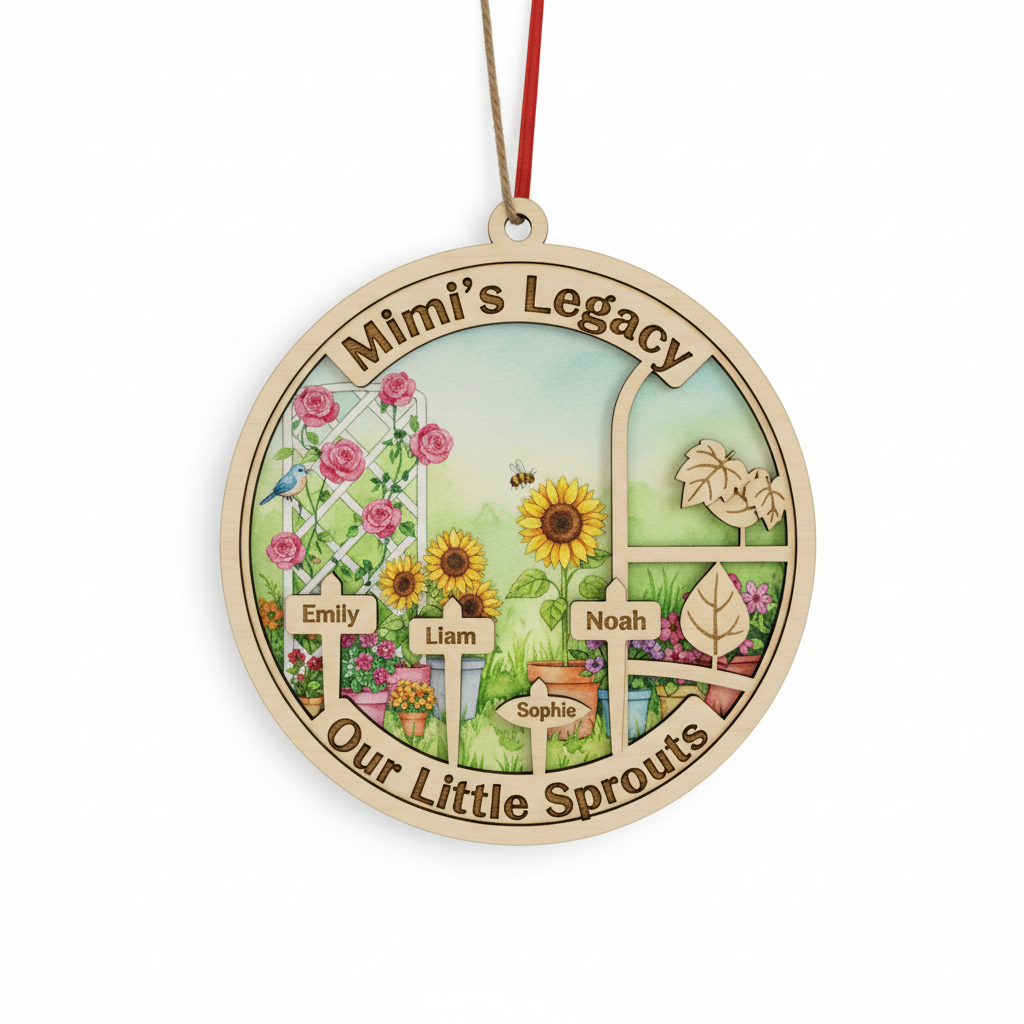Garden Legacy Wooden Ornament for Grandma or Nana – Personalized Grandkids Name Family Keepsake